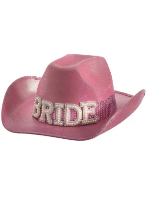 Sparkly Pink Cowgirl Hat with Bride Embellishment