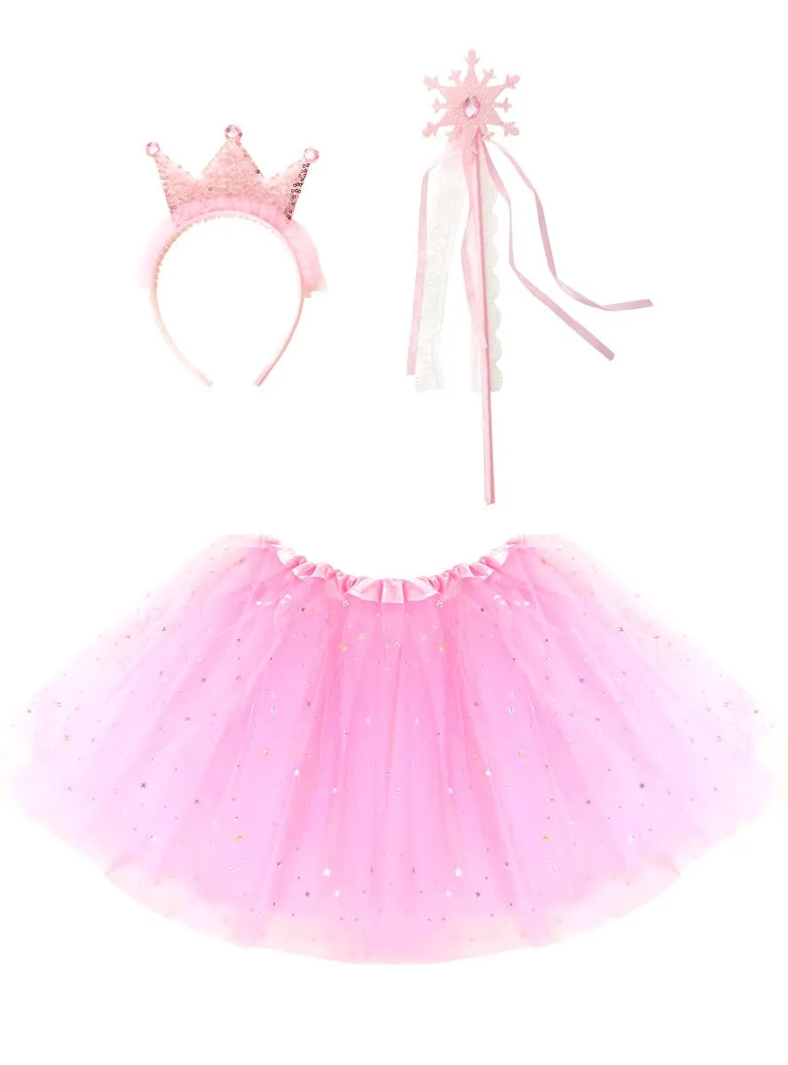 Sparkly Pink Fairy Princess Girls 3 Piece Accessory Set