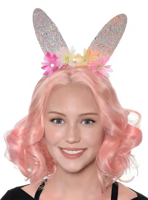 Sparkly Pink Glitter Bunny Ears on Headband