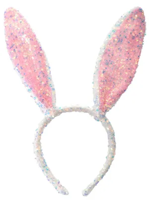 Sparkly Pink Sequin Bunny Ears Costume Headband