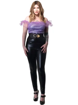 Sparkly Purple Ruffle 1980s Womens Costume Shirt