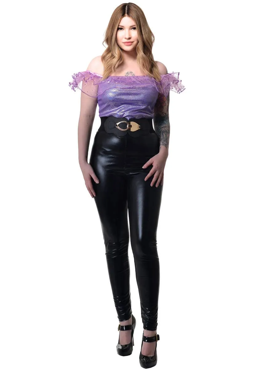 Sparkly Purple Ruffle 1980s Womens Costume Shirt