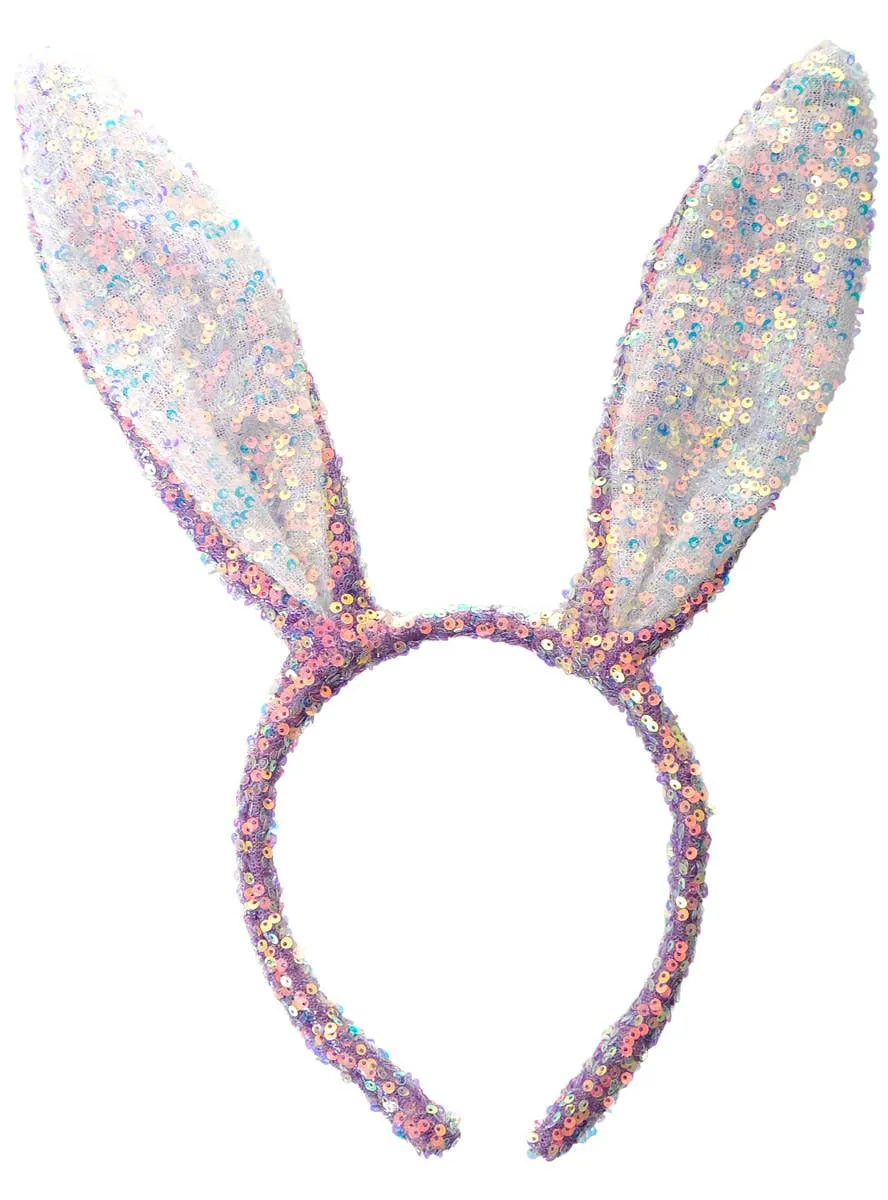 Sparkly Purple Sequin Bunny Ears Costume Headband