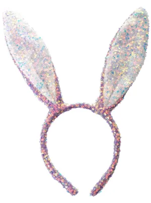 Sparkly Purple Sequin Bunny Ears Costume Headband