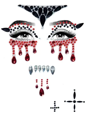 Sparkly Red and Black Vampire Stick On Halloween Face Jewels