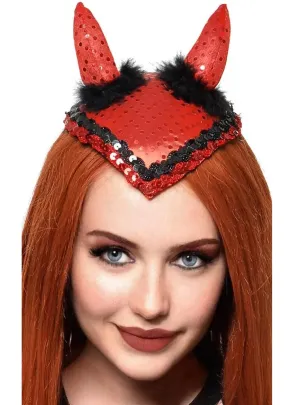 Sparkly Red and Black Womens Devil Horns Mini Hat
