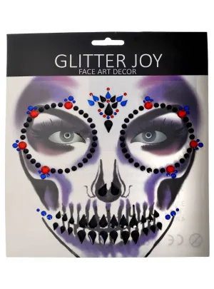 Sparkly Red Blue and Black Skeleton Halloween Face Jewels