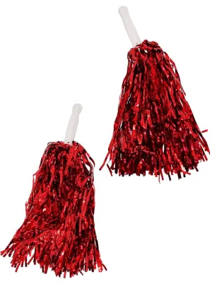 Sparkly Red Tinsel Pom Poms Costume Accessory