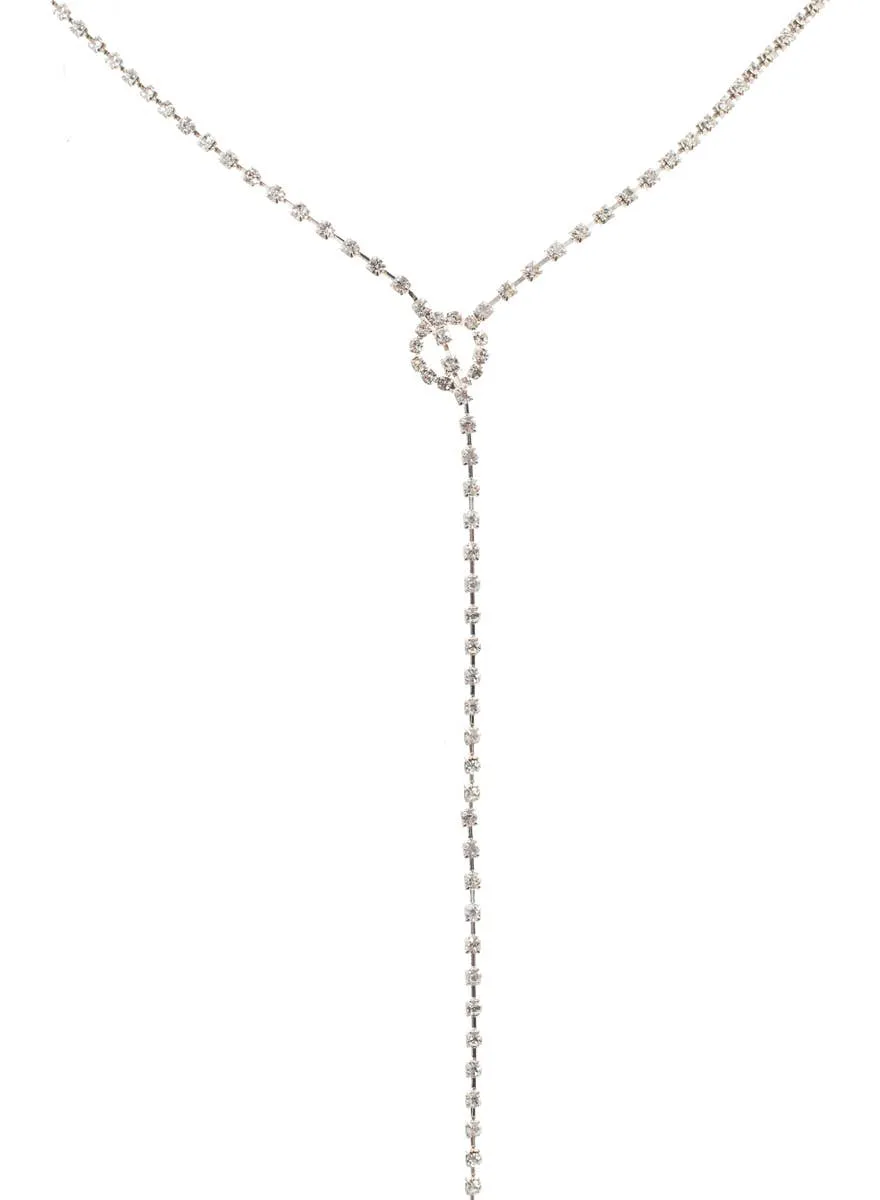 Sparkly Silver Diamante Drop Costume Necklace