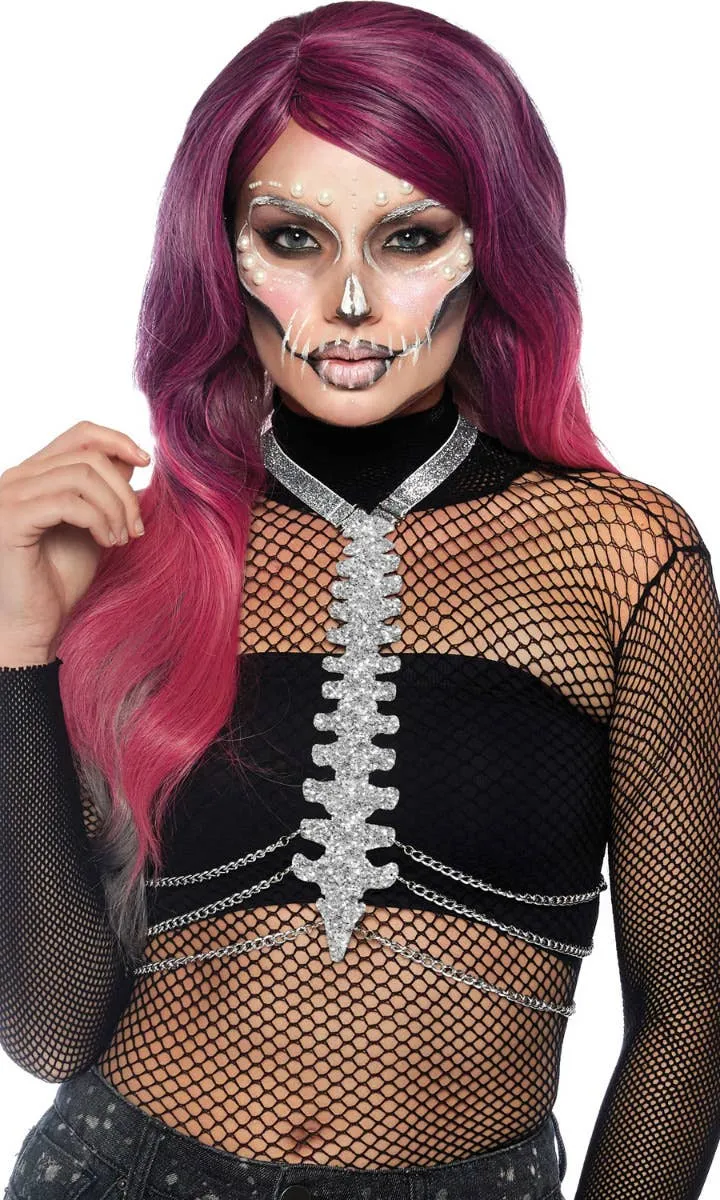 Sparkly Silver Glitter Halloween Skeleton Harness Costume Accessory
