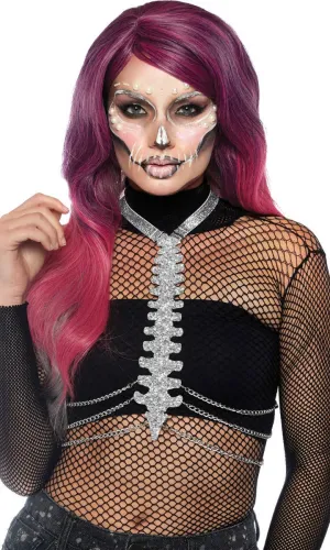 Sparkly Silver Glitter Halloween Skeleton Harness Costume Accessory