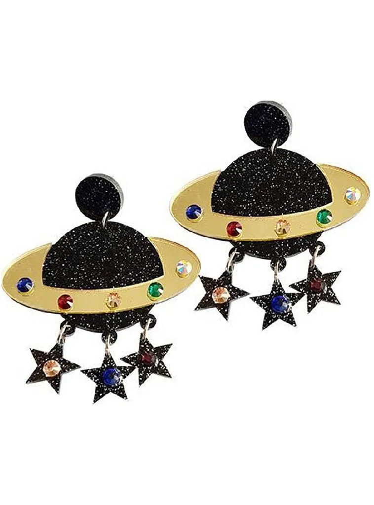 Sparkly Space And Stars Costume Earrings