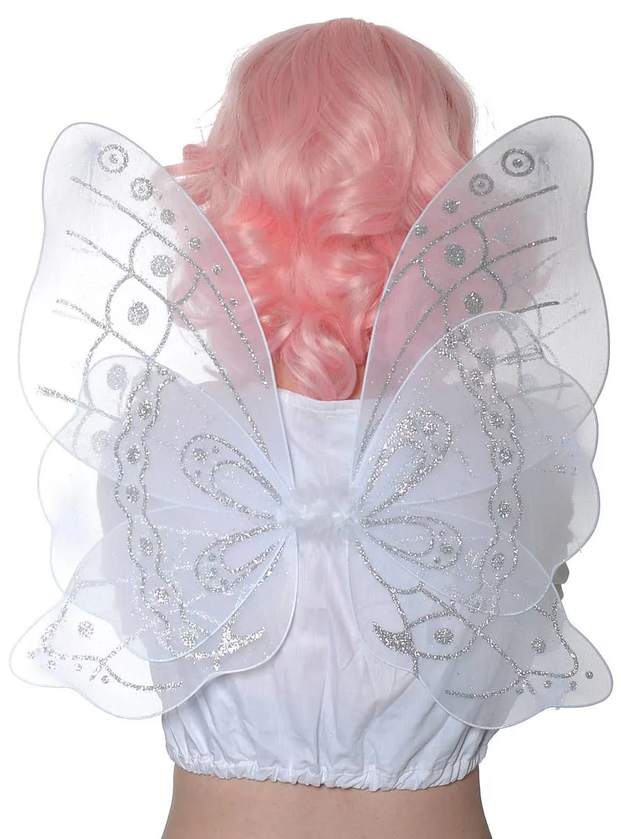 Sparkly White and Silver Glitter Butterfly Wings