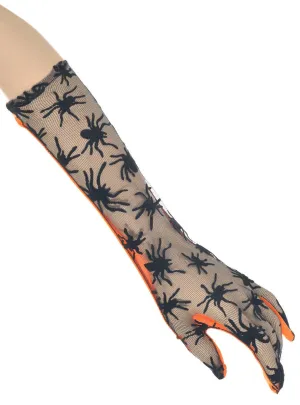 Spider Mesh Halloween Costume Gloves with Orange Lining