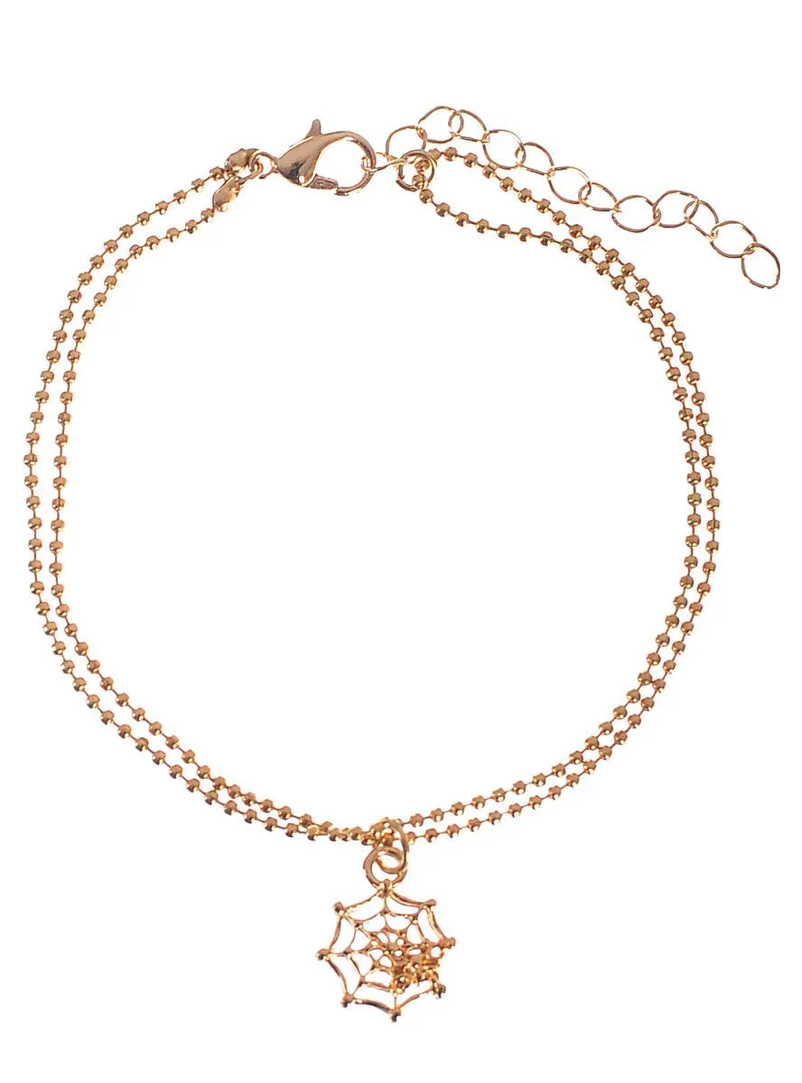 Spider on Web Gold Chain Halloween Costume Bracelet