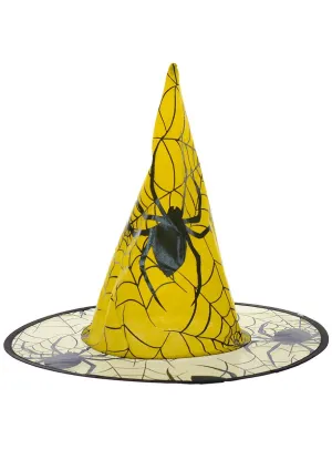 Spider Print Adults Yellow Witch Halloween Hat