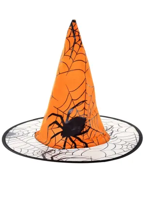 Spider Print Orange Halloween Witch Costume Hat
