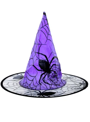 Spider Print Purple Halloween Witch Costume Hat