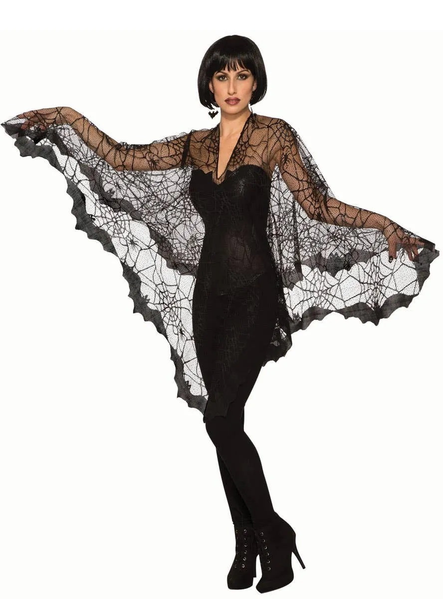 Spider Web Black Lace Womens Halloween Poncho
