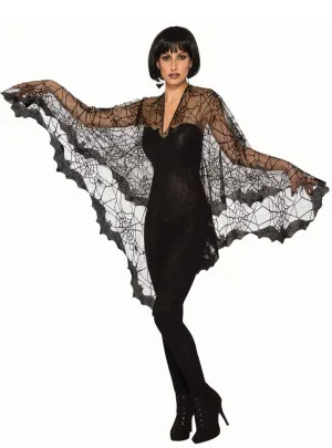 Spider Web Black Lace Womens Halloween Poncho