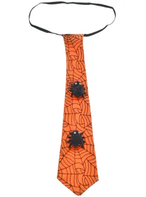 Spider Web Orange Satin Halloween Costume Neck Tie Accessory