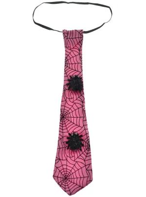 Spider Web Pink Satin Halloween Costume Neck Tie Accessory