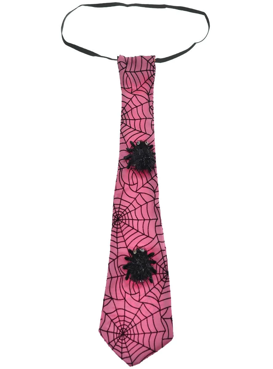Spider Web Pink Satin Halloween Costume Neck Tie Accessory