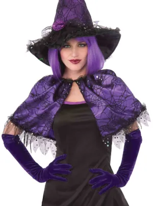 Spider Web Print Purple Witch Capelet Costume Accessory