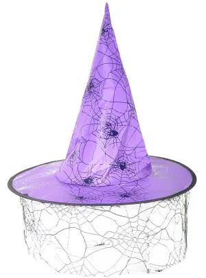 Spider Web Witch Purple and Black Halloween Hat