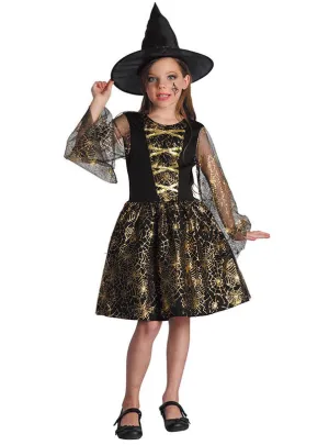 Spider Witch Girls Black and Gold Halloween Costume