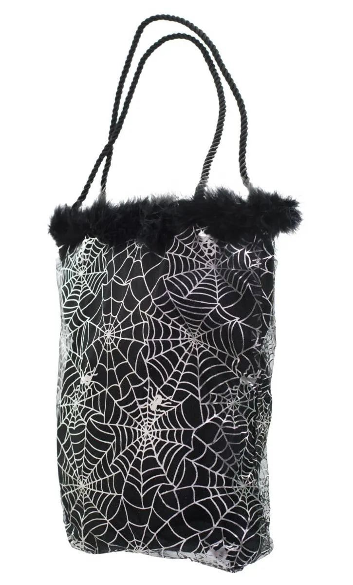 Spiderweb Black and Silver Trick or Treat Bag