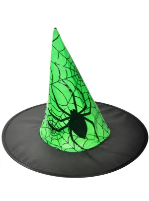Spiderweb Girls Green and Black Halloween Witch Hat