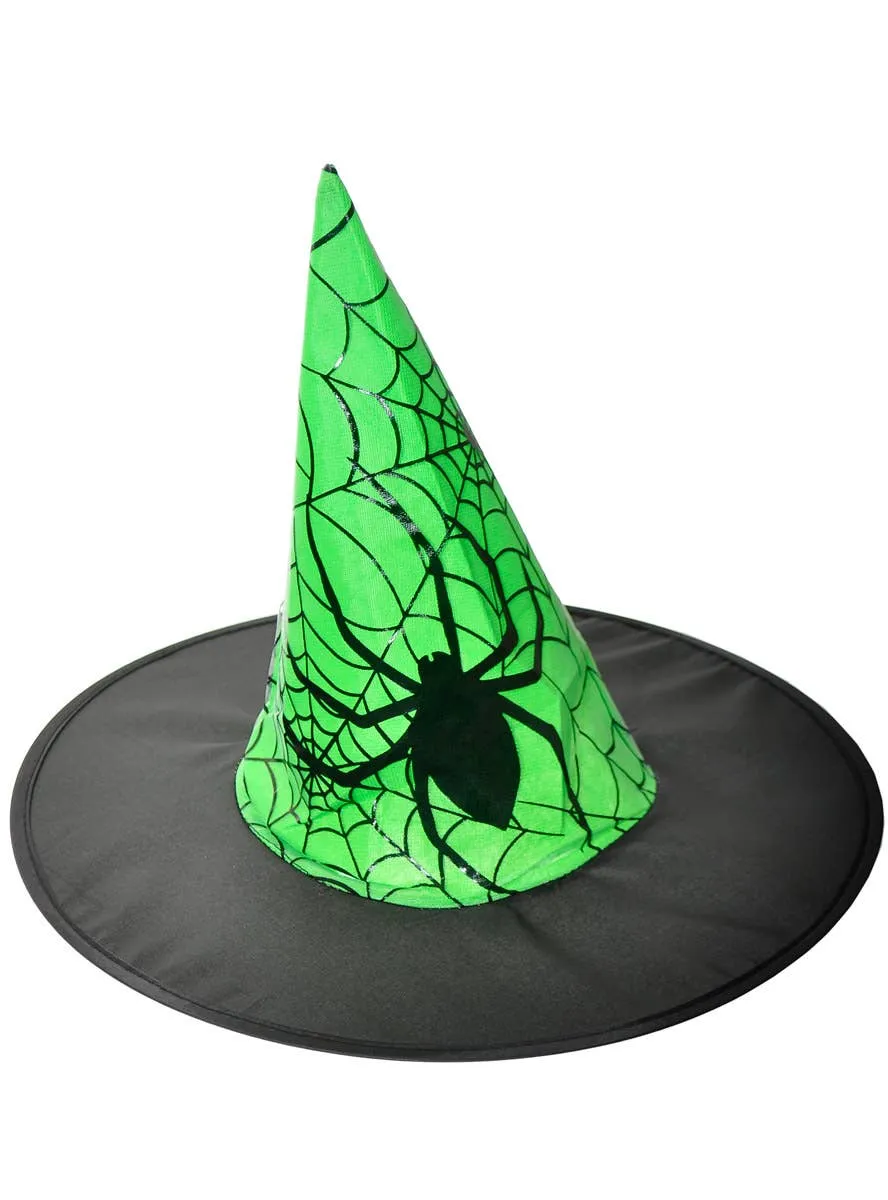 Spiderweb Girls Green and Black Halloween Witch Hat