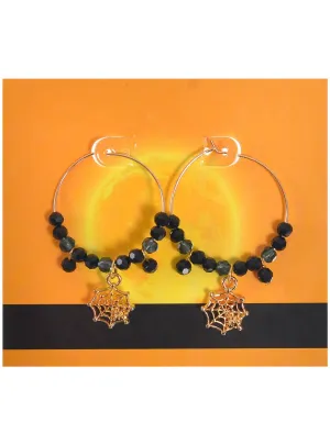 Spiderweb Hoop Halloween Costume Earrings with Black Beads
