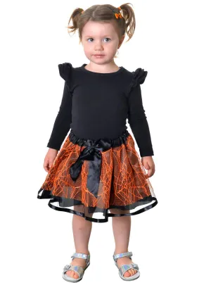 Spiderweb Kids Toddler Tutu Skirt in Orange and Black