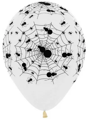 Spiderweb Print 12 Pack 30cm Clear Latex Halloween Balloons