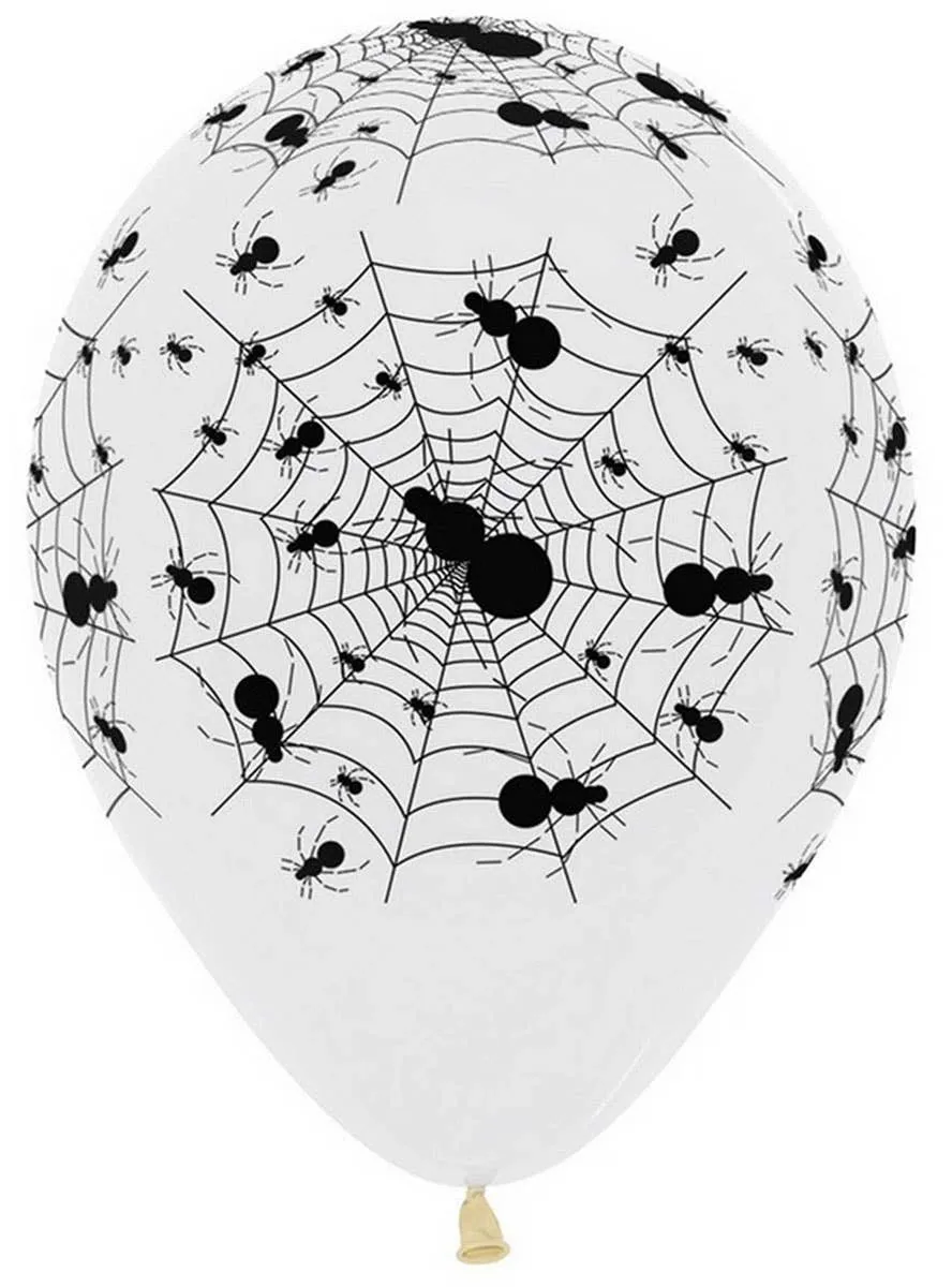 Spiderweb Print 12 Pack 30cm Clear Latex Halloween Balloons