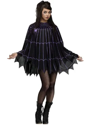 Spiderweb Print Black and Silver Halloween Costume Poncho