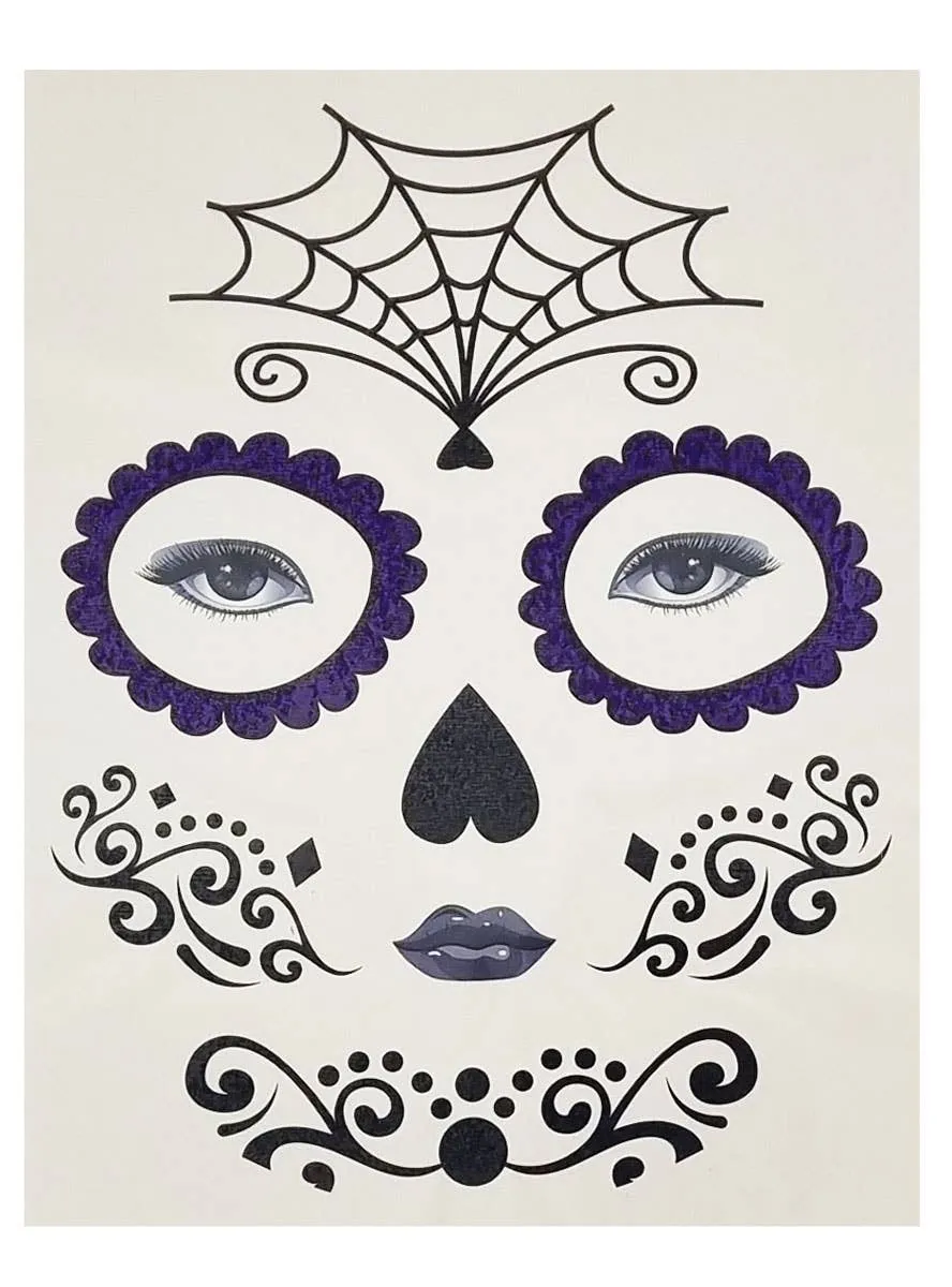 Spiderweb Purple Day of the Dead Temporary Face Tattoo