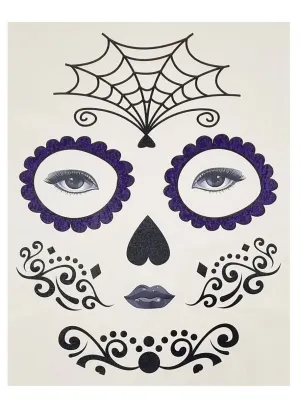 Spiderweb Purple Day of the Dead Temporary Face Tattoo