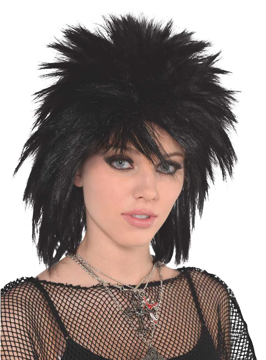 Spiked Black 1980s Runaway Womens Costume Wig