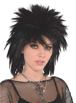Spiked Black 1980s Runaway Womens Costume Wig