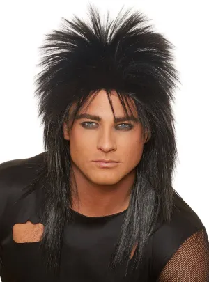 Spiked Black Rocker Mullet Unisex Adults Costume Wig