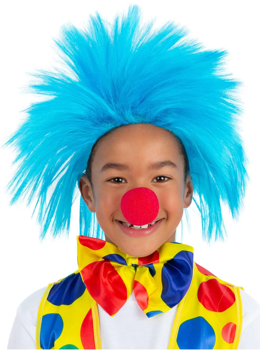 Spiked Blue Kids Clown Costume Wig