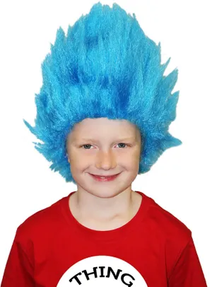 Spiked Blue Kids Thing One Book Week Costume Wig