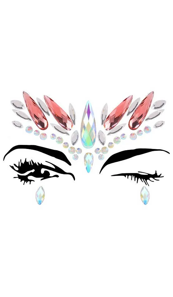 Spiked Diamond Festival Pink And White Stick On Face Jewels Accessory
