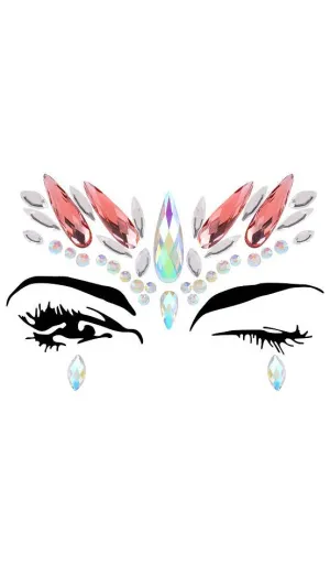 Spiked Diamond Festival Pink And White Stick On Face Jewels Accessory