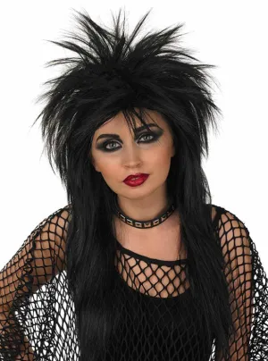 Spikey Black Adults 1980s Glam Rocker Costume Wig