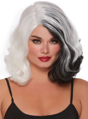 Split Hues Short Curly Black and White Womens Costume Wig