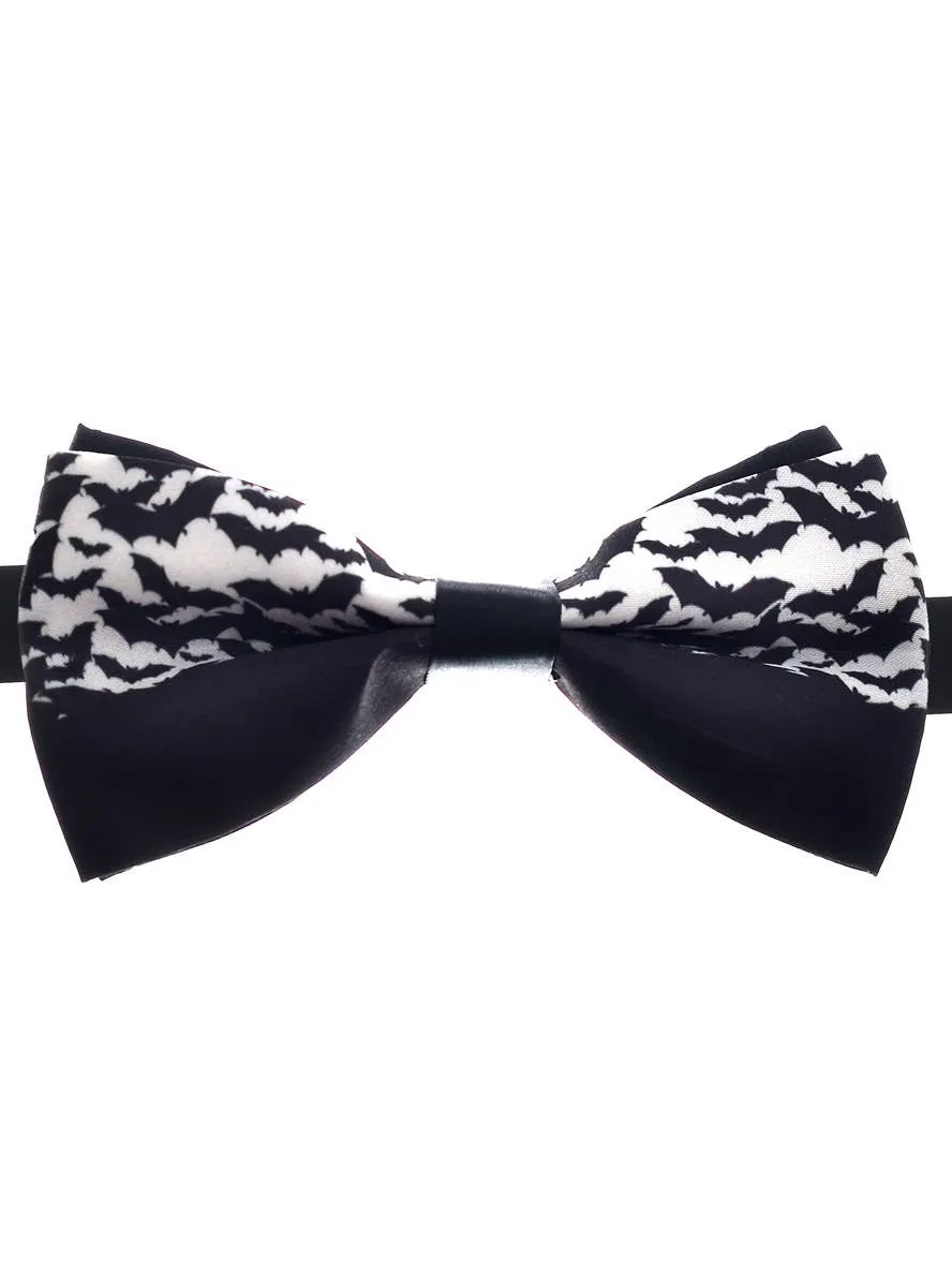 Spooky Bat Print Black and White Halloween Bow Tie